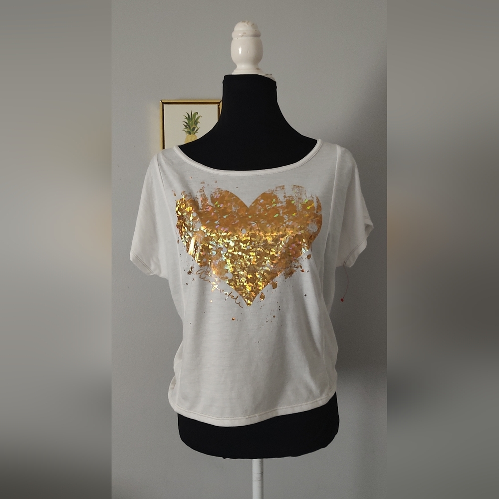 Top Blouse Aéropostale  Hologram  Heart Size S/P Short Sleeve  LightWeight New